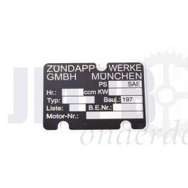 Typeplaatje Motorblok Zundapp 1970