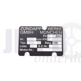 Typeplaatje Motorblok Zundapp 1980